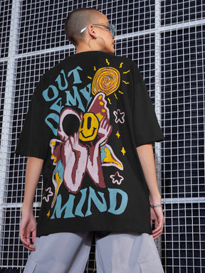 Black OUT OF MY MIND Printed Oversized T-Shirt-SASSAFRAS