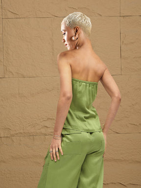 Olive Twill Front Zip Detail Corset Top-SASSAFRAS