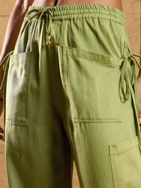 Olive Twill Corset Top With Cargo Pants-SASSAFRAS