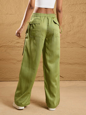 Olive Twill Corset Top With Cargo Pants-SASSAFRAS