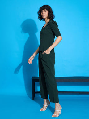 Emerald Square Neck Puff Sleeve Top With Tapered Pants -SASSAFRAS worklyf