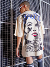 Beige HAUTE Printed Oversized T-Shirt-SASSAFRAS