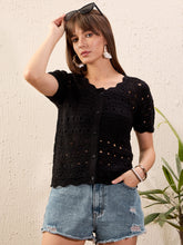 Black Round Neck Crochet Top-SASSAFRAS