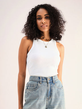 White Ribbed Vest Top-SASSAFRAS BASICS