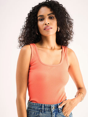 Peach Rib Sleveeless Square Neck Top-SASSAFRAS BASICS