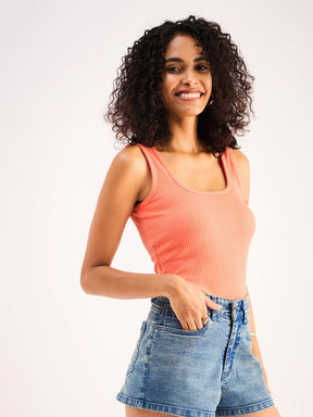 Peach Rib Sleveeless Square Neck Top-SASSAFRAS BASICS