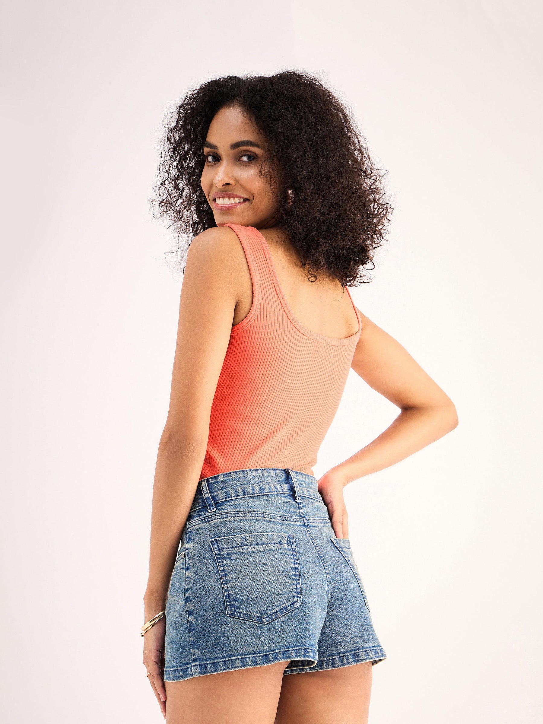 Peach Rib Sleveeless Square Neck Top-SASSAFRAS BASICS