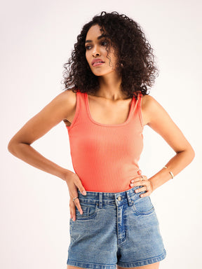 Peach Rib Sleveeless Square Neck Top-SASSAFRAS BASICS