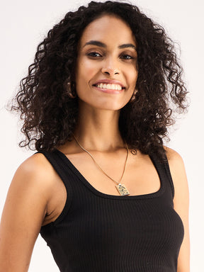 Black Rib Square Neck Cropped Tank Top-SASSAFRAS BASICS