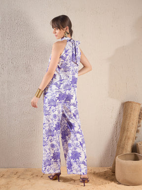 Purple Floral Top With Palazzo Pant-SASSAFRAS