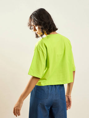 Neon Green NYC Printed Crop T-shirt-SASSAFRAS