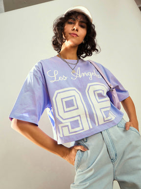 Lavender LOS ANGELES Printed Crop T-shirt-SASSAFRAS