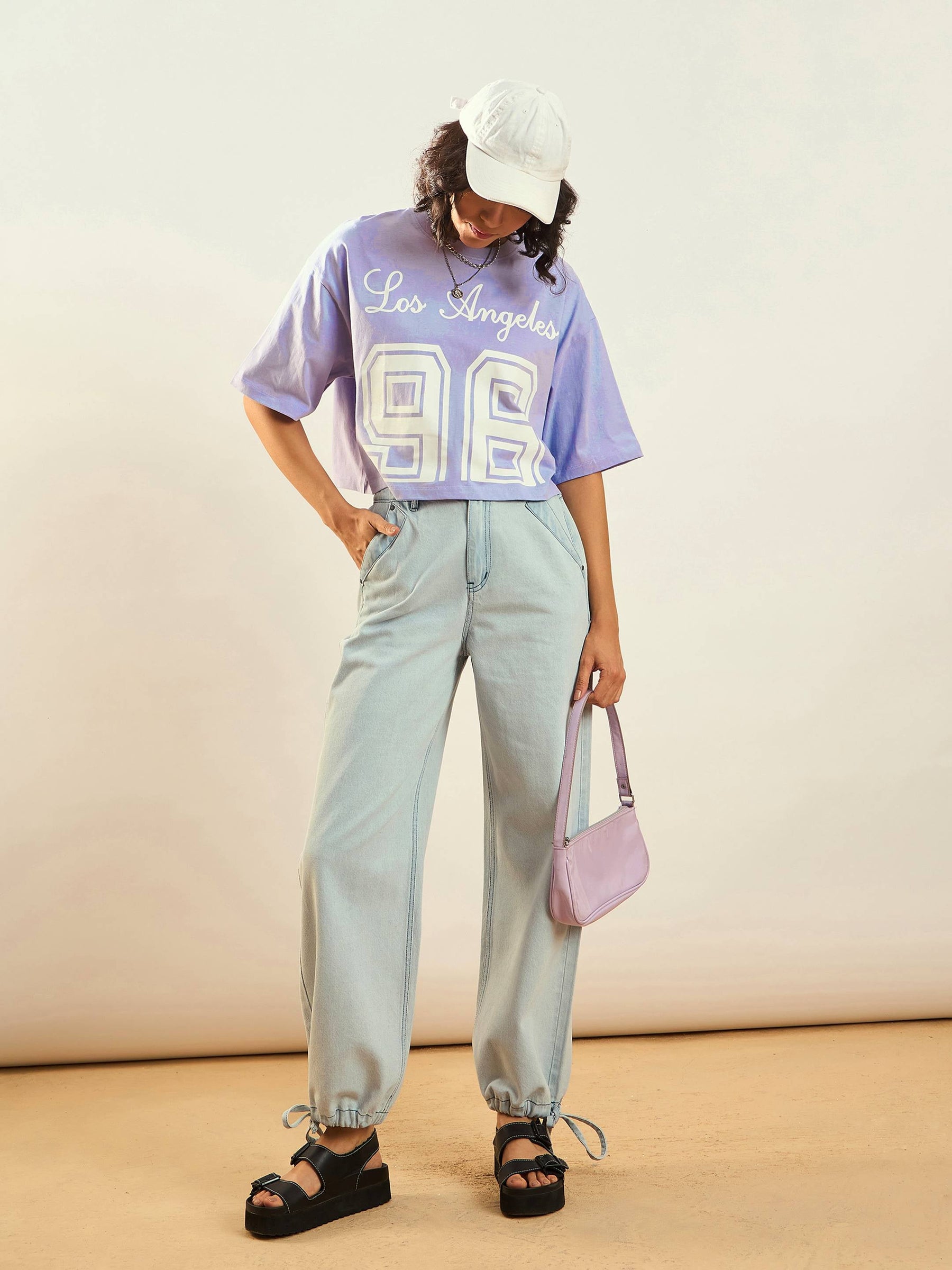 Lavender LOS ANGELES Printed Crop T-shirt-SASSAFRAS