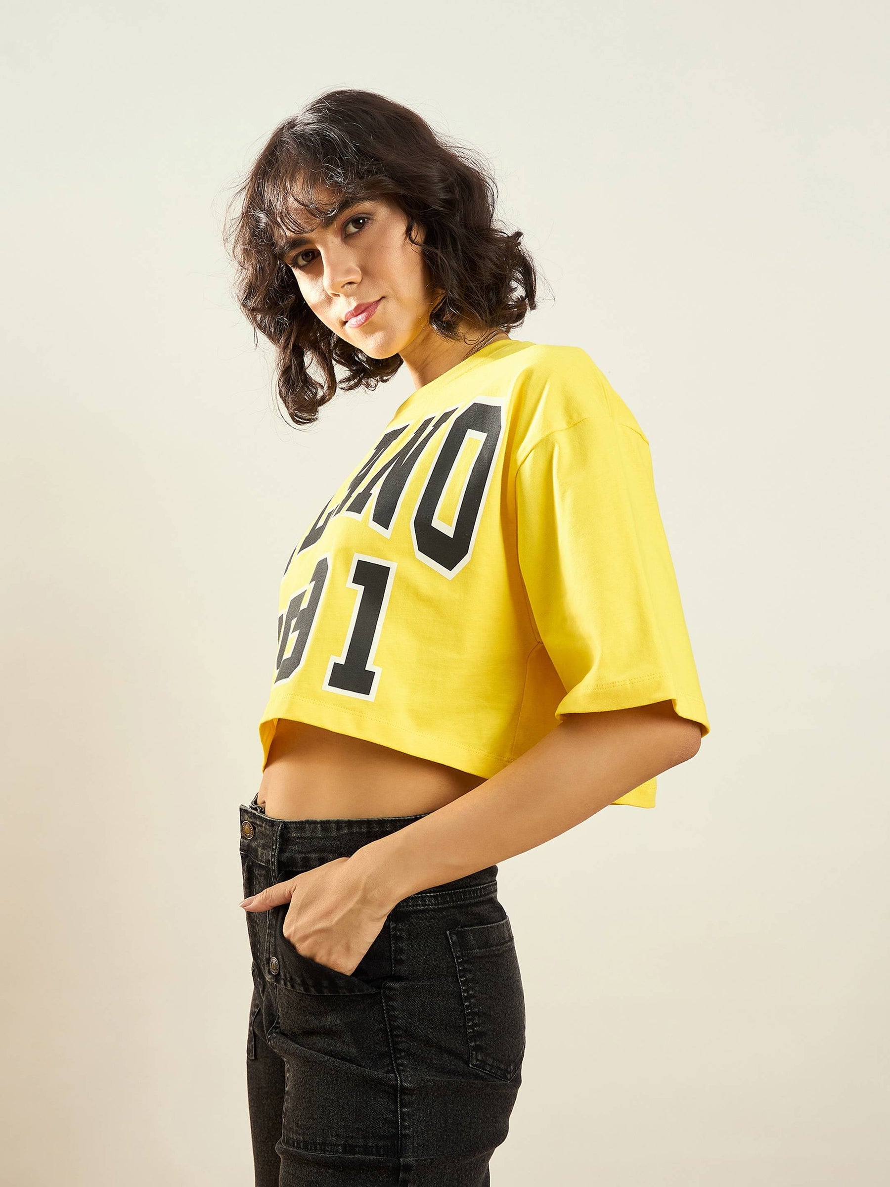 Yellow MILANO 1991 Printed Crop T-shirt-SASSAFRAS