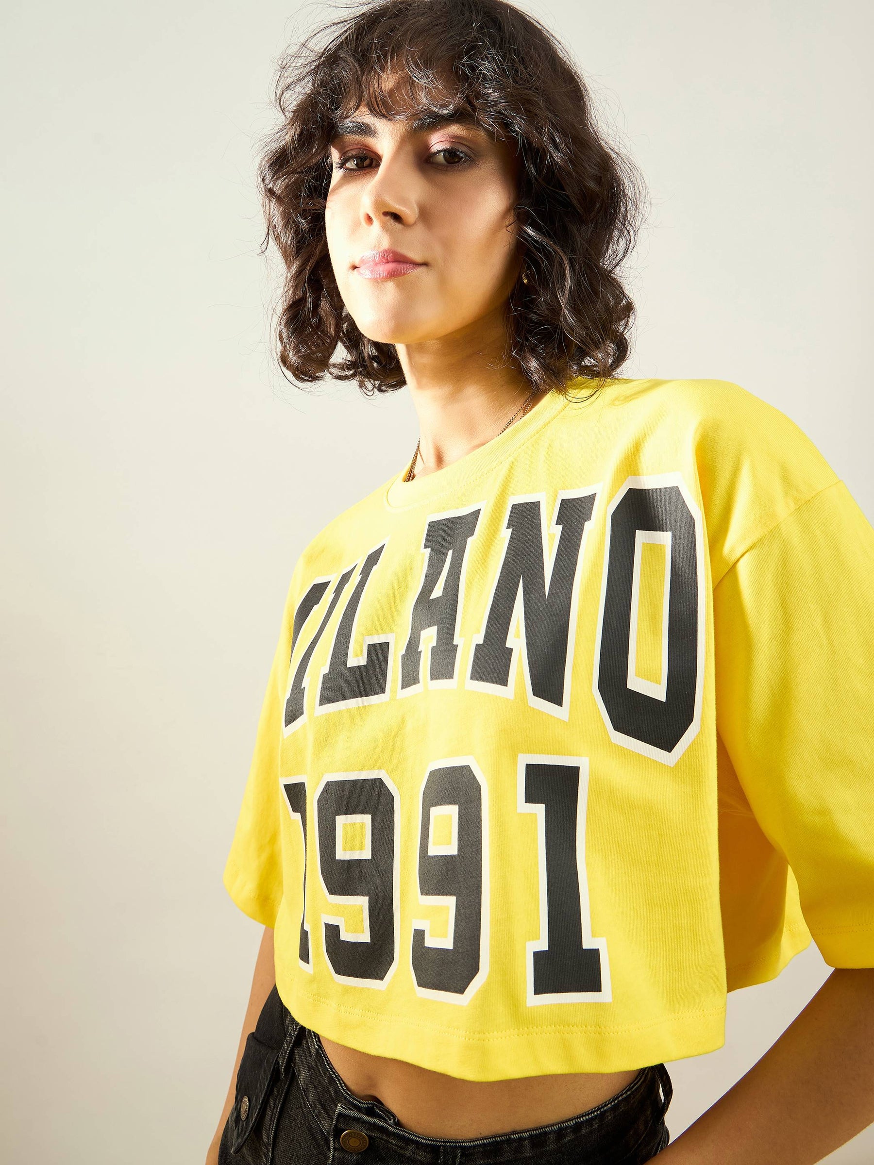 Yellow MILANO 1991 Printed Crop T-shirt-SASSAFRAS