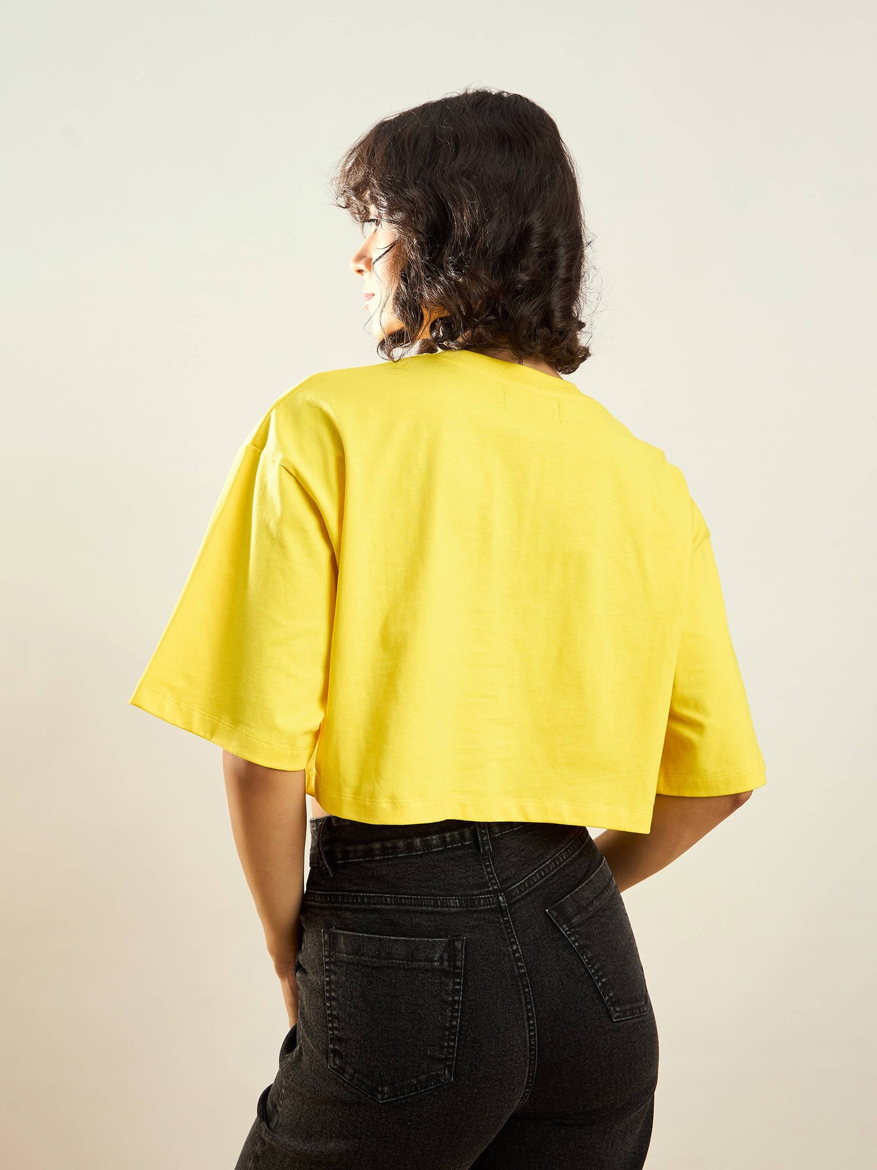 Yellow MILANO 1991 Printed Crop T-shirt-SASSAFRAS