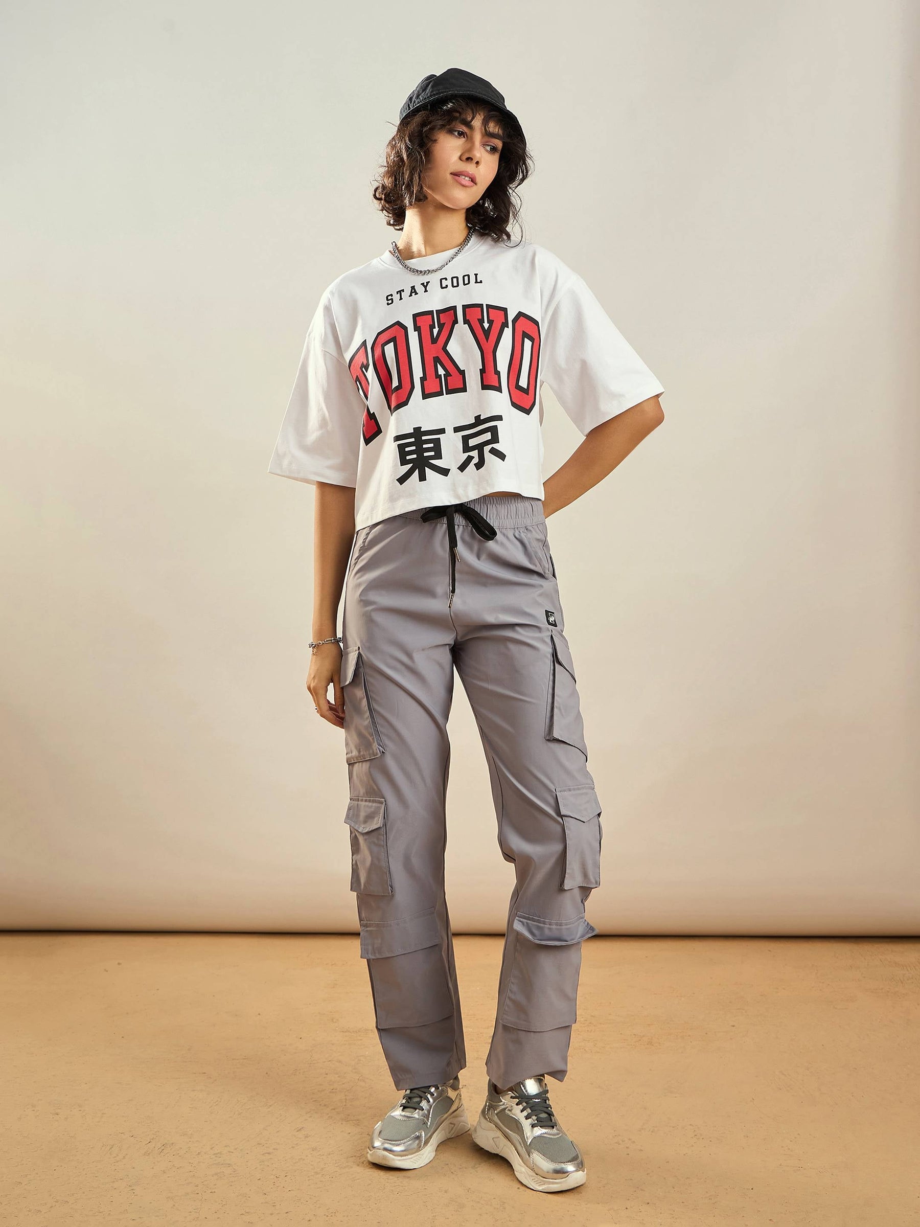 White TOKYO Printed Crop T-shirt-SASSAFRAS