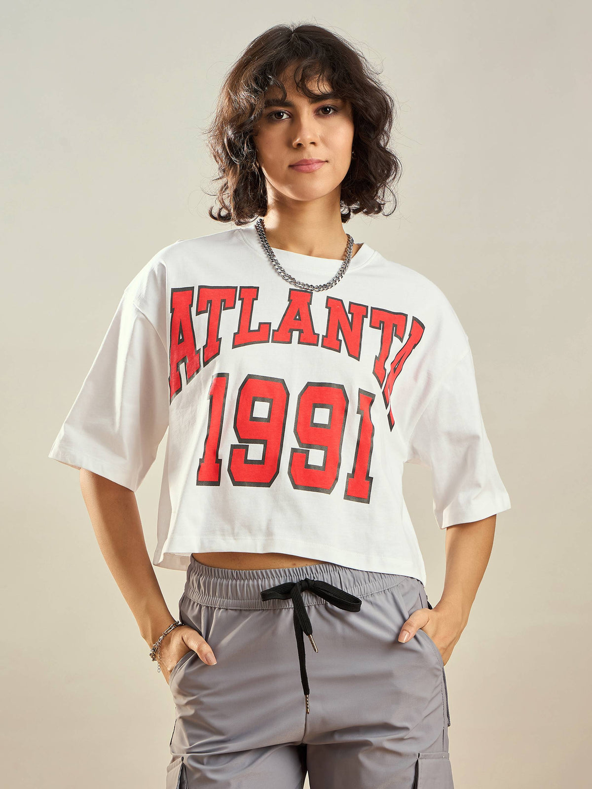 White ATLANTA Printed Crop T-shirt-SASSAFRAS