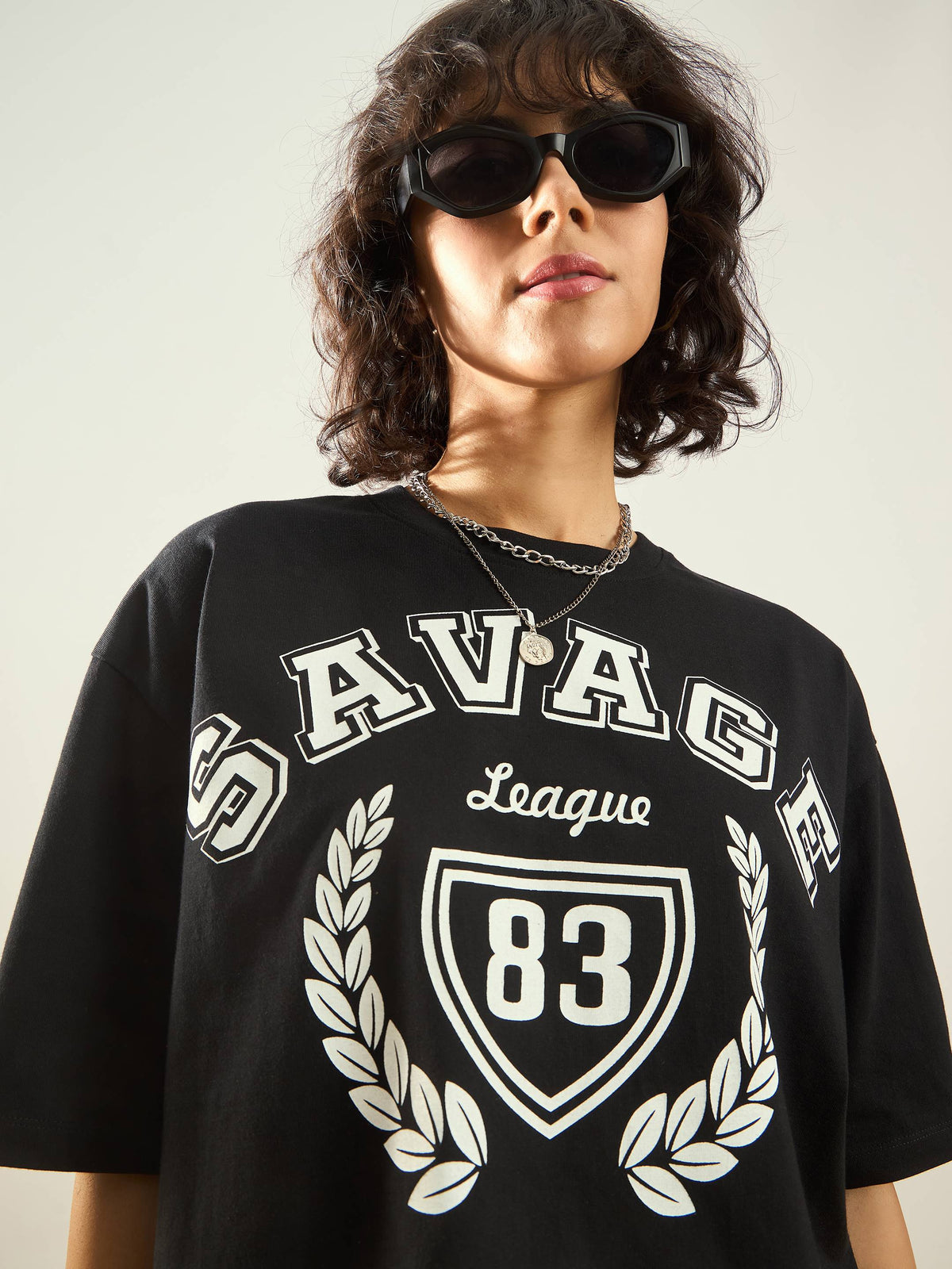 Black SAVAGE Printed Crop T-shirt-SASSAFRAS