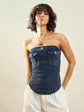 Blue Blast Front Pocket Denim Tube Top-SASSAFRAS