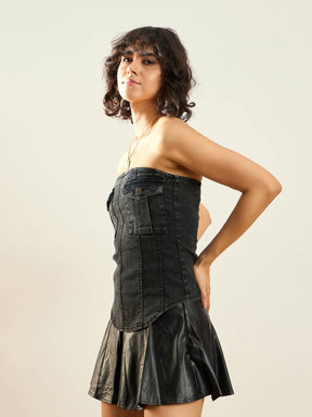 Black Washed Front Pocket Denim Tube Top-SASSAFRAS