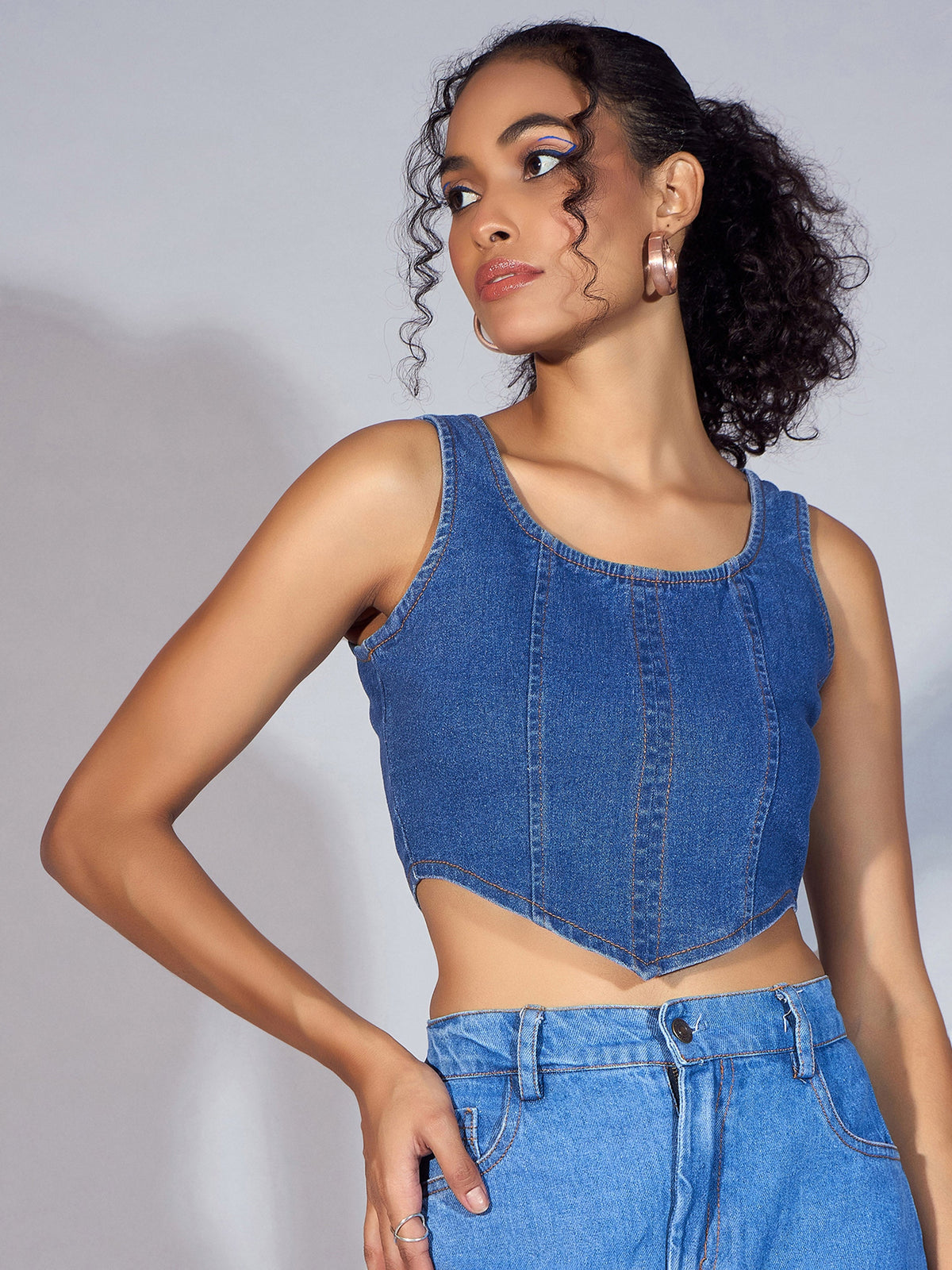 Blue Denim Short Top-SASSAFRAS