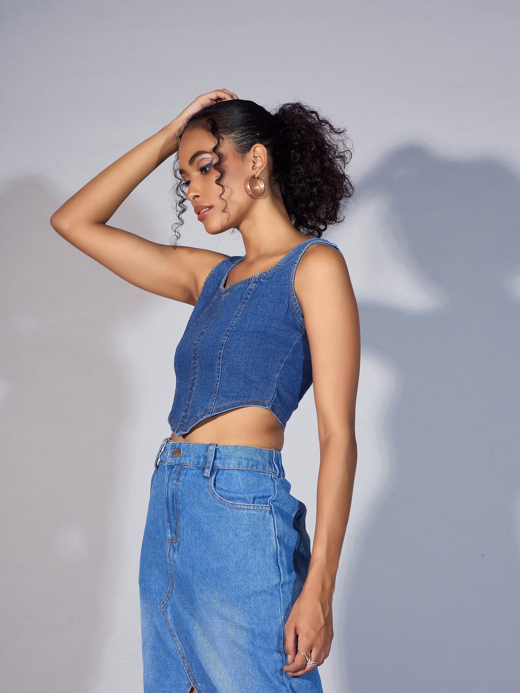 Blue Denim Short Top-SASSAFRAS