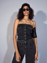 Black Denim Tube Crop Top-SASSAFRAS