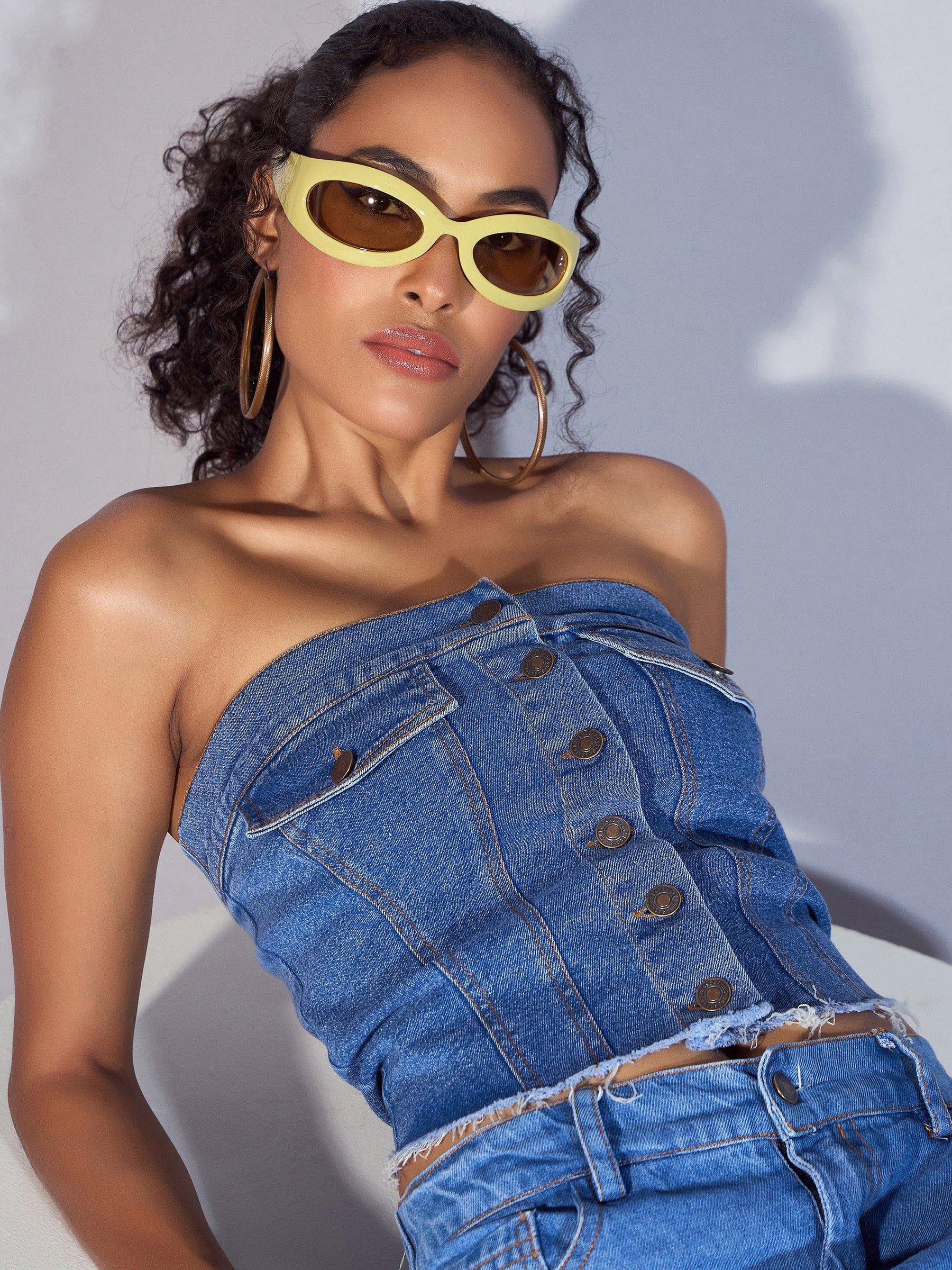 Blue Denim Tube Crop Top-SASSAFRAS