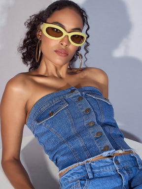 Blue Denim Tube Crop Top-SASSAFRAS