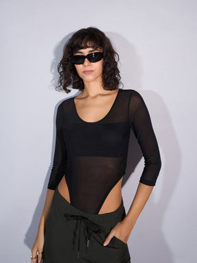 Black Mesh Bodysuit-SASSAFRAS