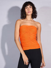 Orange Ruched Tube Top-SASSAFRAS