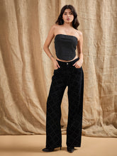 Black Washed Tube Top With Straight Fit Jeans-SASSAFRAS