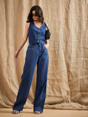 Blue Denim Top With Straight Fit Jeans-SASSAFRAS