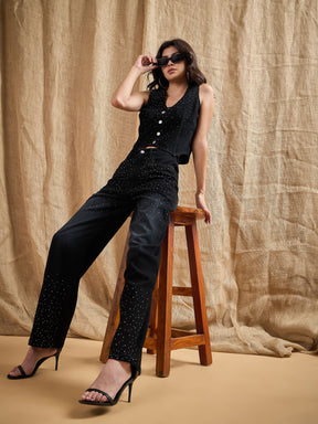 Black Denim Top With Straight Fit Jeans-SASSAFRAS