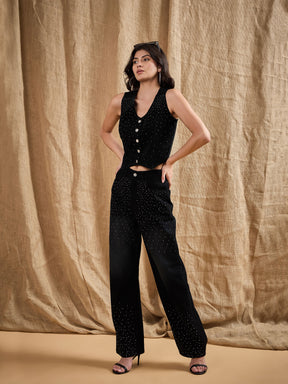 Black Denim Top With Straight Fit Jeans-SASSAFRAS