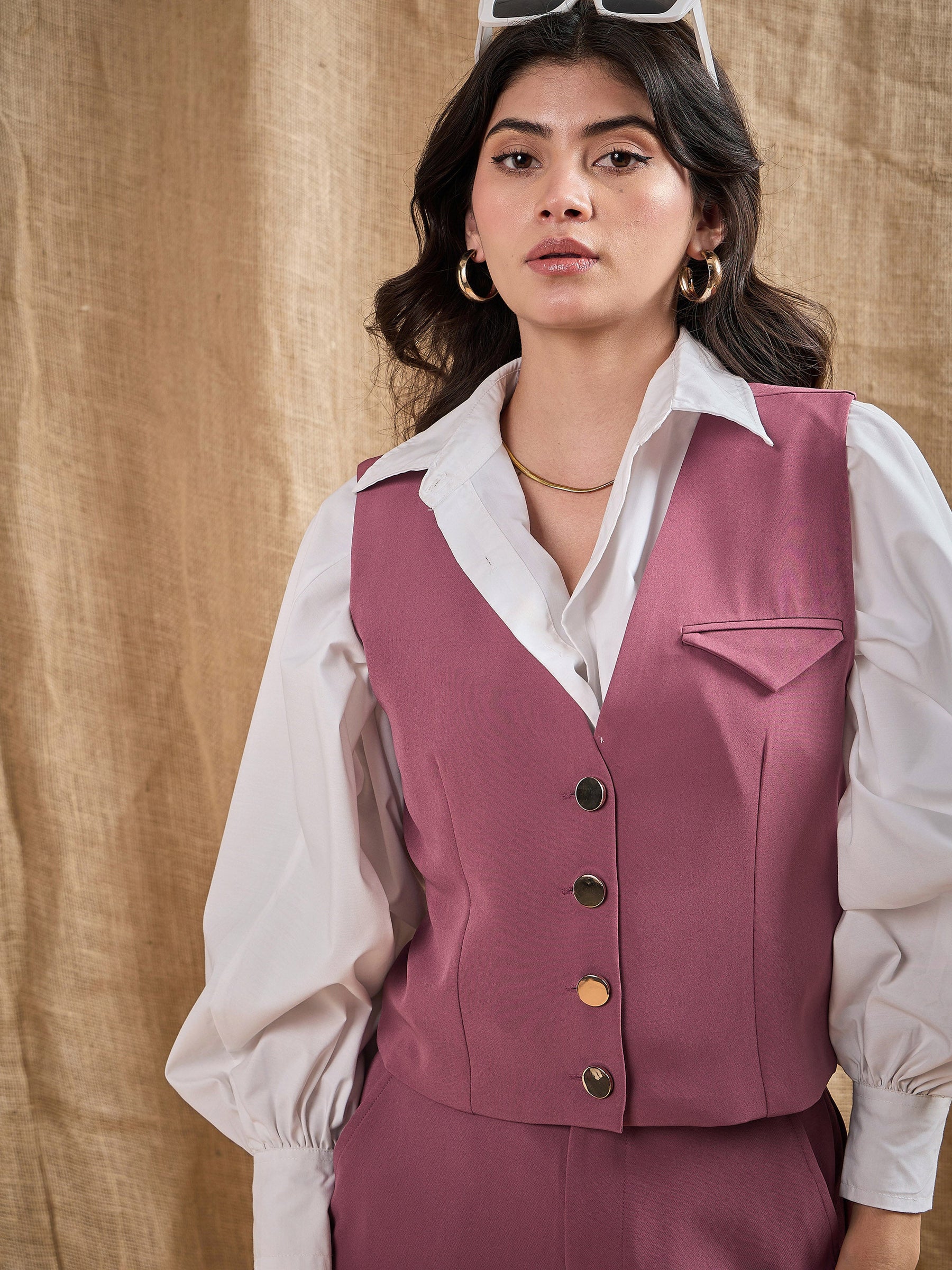 Women Dark Pink Waistcoat Top