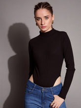 Black Rib High Neck Bodysuit-SASSAFRAS BASICS