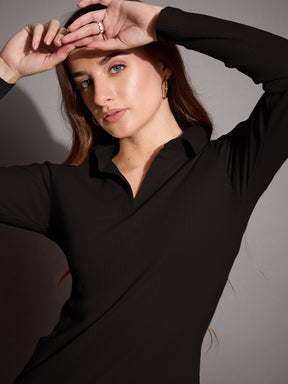 Black Rib Polo Neck Top-SASSAFRAS BASICS