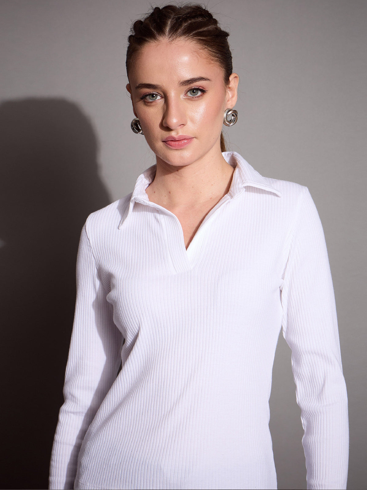 White Rib Polo Neck Top-SASSAFRAS BASICS