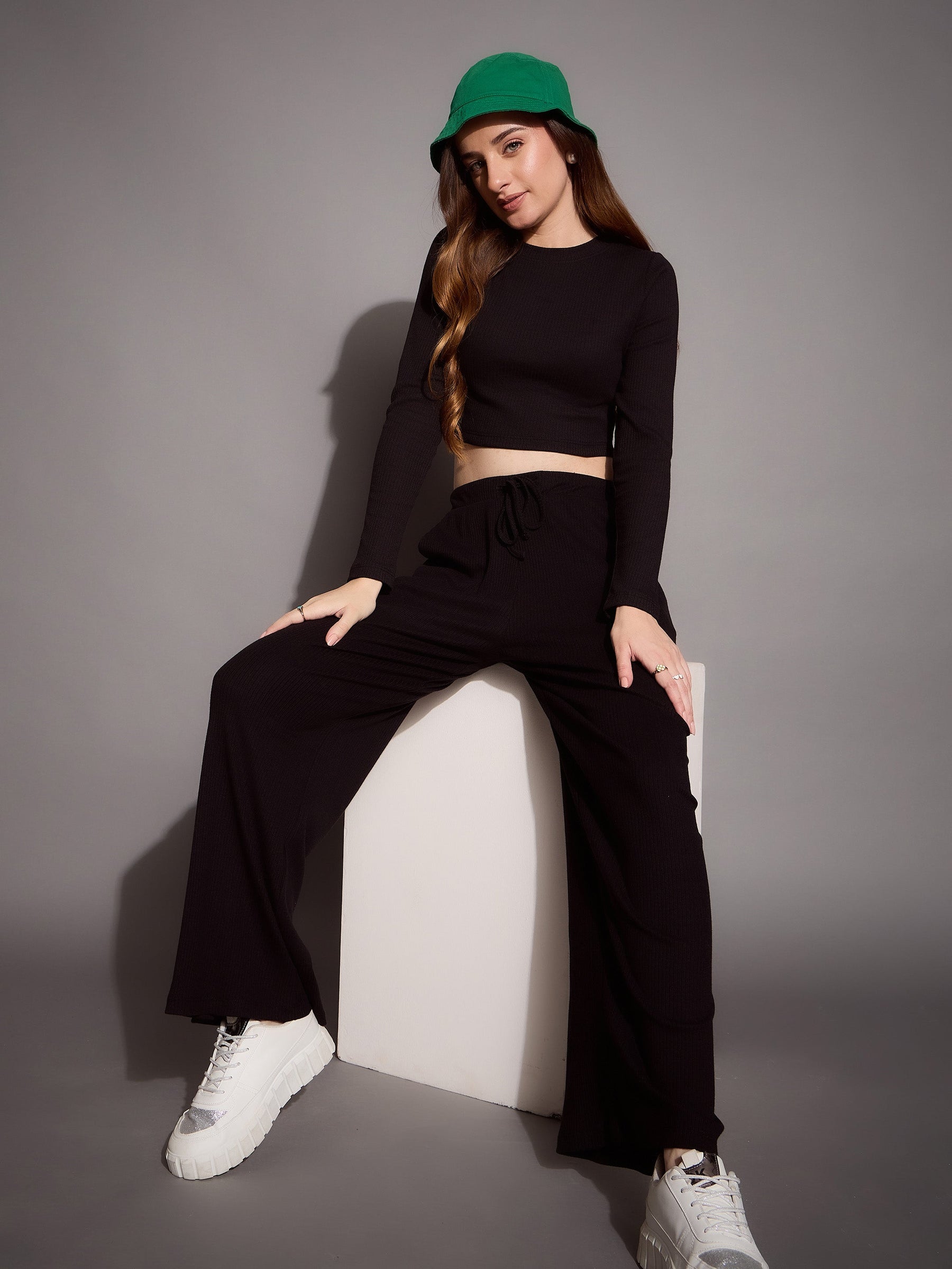 Black Rib Full Sleeve Crop Top -SASSAFRAS BASICS