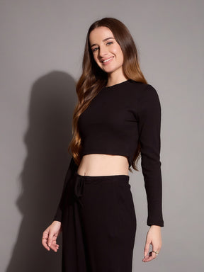 Black Rib Full Sleeve Crop Top -SASSAFRAS BASICS