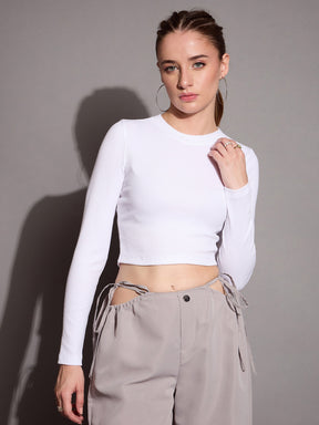 White Rib Full Sleeve Crop Top -SASSAFRAS BASICS