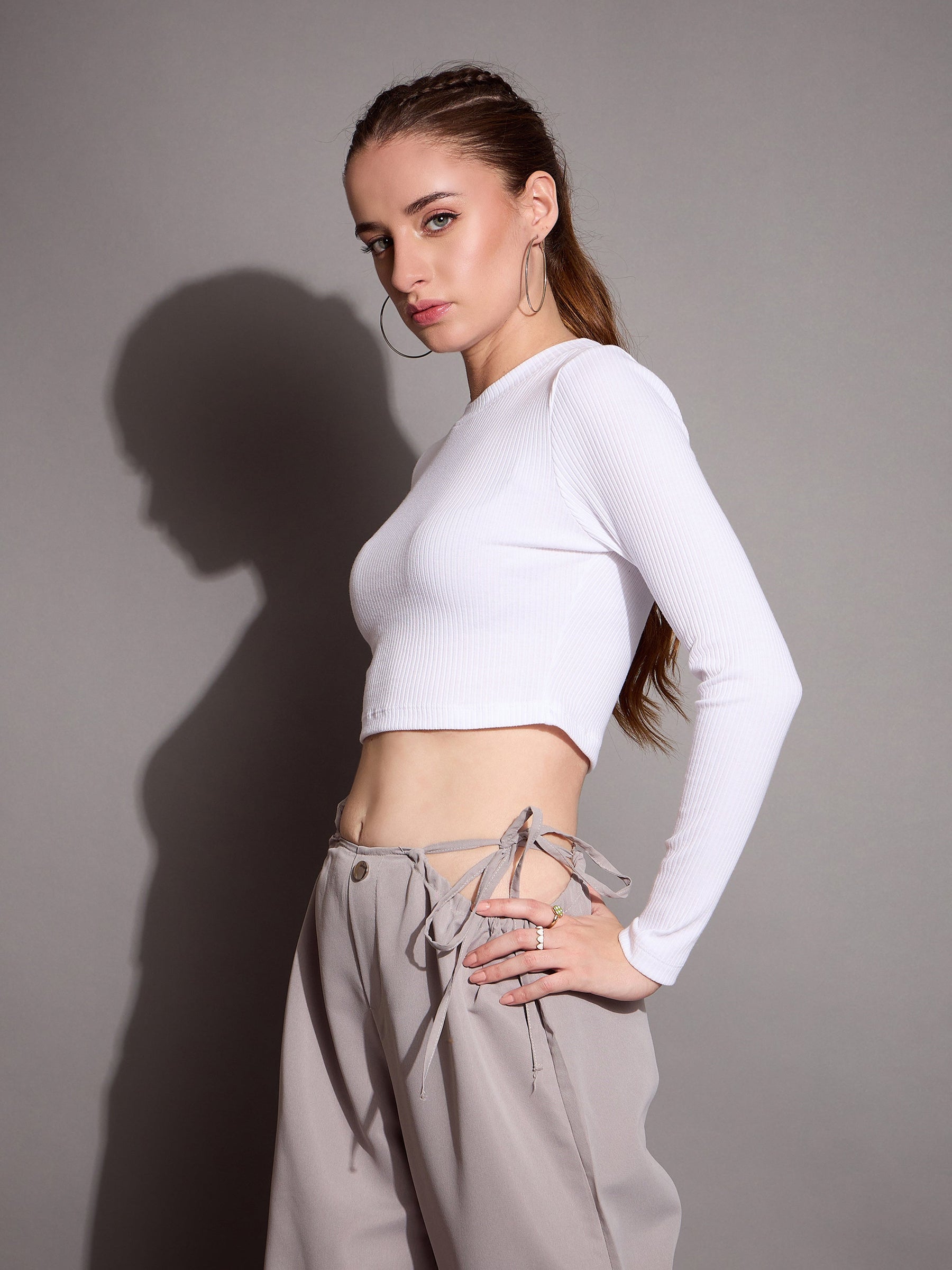 White Rib Full Sleeve Crop Top -SASSAFRAS BASICS