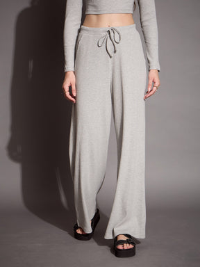 Grey Melange Full Sleeves Top With Drawstring Pants-SASSAFRAS BASICS