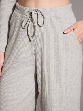 Grey Melange Full Sleeves Top With Drawstring Pants-SASSAFRAS BASICS