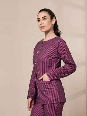 Maroon Stripe Round Neck Full Sleeve Top-SASSAFRAS worklyf