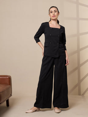 Black Square Neck Top With Wide Leg Pants-SASSAFRAS worklyf