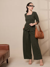 Olive Square Neck Top With Wide Leg Pants-SASSAFRAS worklyf