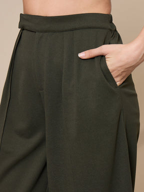 Olive Square Neck Top With Wide Leg Pants-SASSAFRAS worklyf